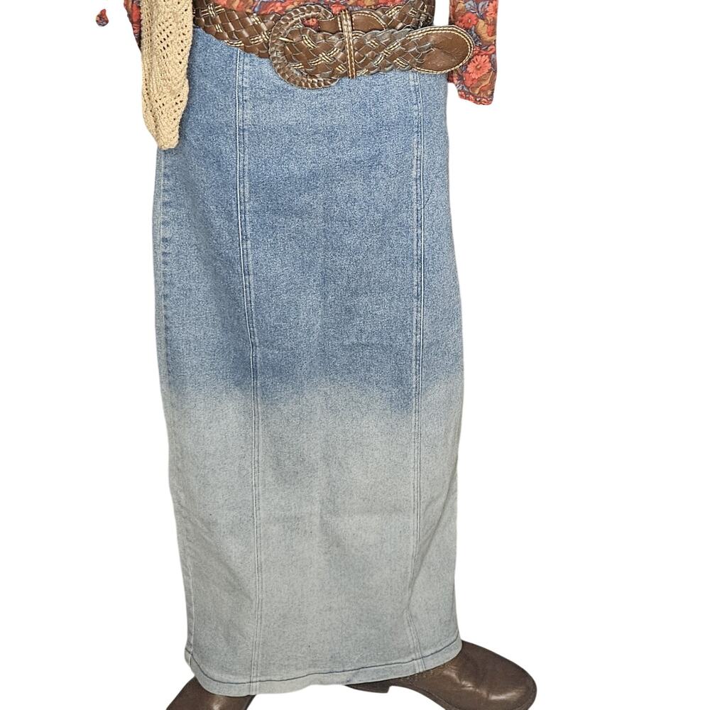 Coastal Cowgirl Boho Chic Faded Denim Maxi Skirt L Western Y2K 90s Minimalist